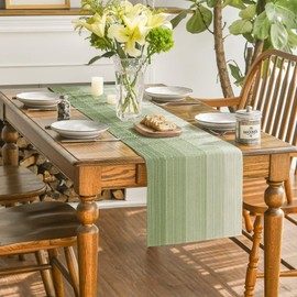 Table Runner Washable 40 x 140 cm Outdoor Table Runner Modern Boho Linen Table Runner Spring Living Room Placemats Eucalyptus Green Table Mats for Country House Style Dining Table Party Wedding
