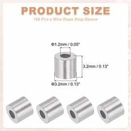 sourcing map 1/16"(1mm) Aluminum Crimping Loop Sleeve, Wire Rope Stop Sleeve Round Crimp Ferrules for Wire Rope and Cable Ferrule, Silver 100Pcs