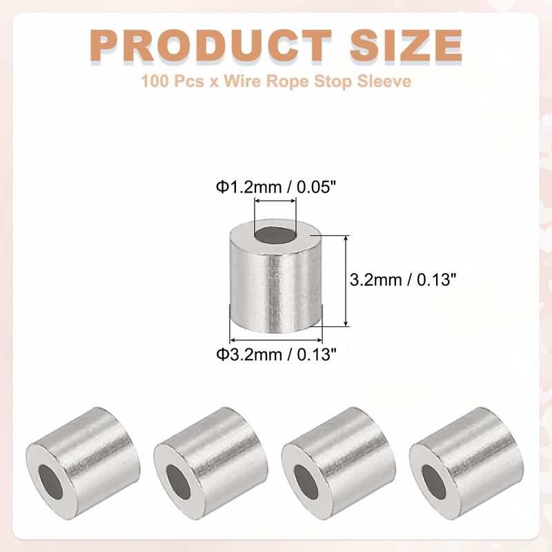 sourcing map 1/16"(1mm) Aluminum Crimping Loop Sleeve, Wire Rope Stop