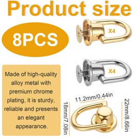 WJccsee 360-Degree Rotatable Metal D Rings, 8 PCS, Gold/Silver - Versatile D Ring Set for Purses, Bags, DIY Crafts, Dog Buckles - Durable Bag Hardware for Handcrafting