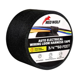 RED WOLF Wire Harness Cloth Electrical Tape for Automotive Engine Harnesses Protection Noise Damping Cables Fixed, High Temp Wire Cable Self-Adhesive Fabric Tape 3/4 Inch x 50 FT 3 Rolls