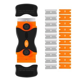 Razor Blade Scraper, Double Edged Plastic Razorblade Scraping Tool with 20 Pcs Razor Blades, Paint Glass Scraper Deep Cleaning Supplies for Window, Decals, Tint, Stickers, Labels, Caulk, Adhesive