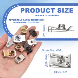 PATIKIL U-Style Clip-On Nut, 30 Pack M6-1 Regular Extruded U-Nut U-Type Fasteners Hardware Nuts 304 Stainless Steel for Automotive Metal Cars Motorcycles, Silver