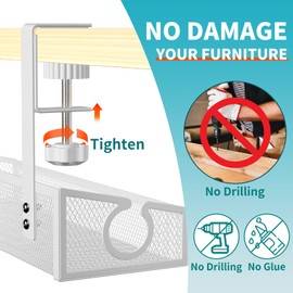 Under Desk Cable Management Tray White, No Drill Desk Cable Management Organizer with Clamp for Desk Wire Management, Desk PC Cord Organizer Accessories & Workspace Organizers for Office, Home(2 Pack)