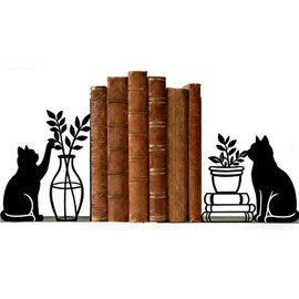 Decorative Cat Bookends, Metal Book Ends for Shelves - Cute Modern Cat Shape Bookend Holder for Bookshelf, Home Office Desk Decor, for Cat Lovers & Reading Enthusiasts