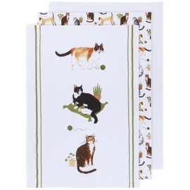 Now Designs Floursack Kitchen Towels Quick Dry Cotton Hand Towel Set, 3 Count, Cat Collective, 20 x 30 in