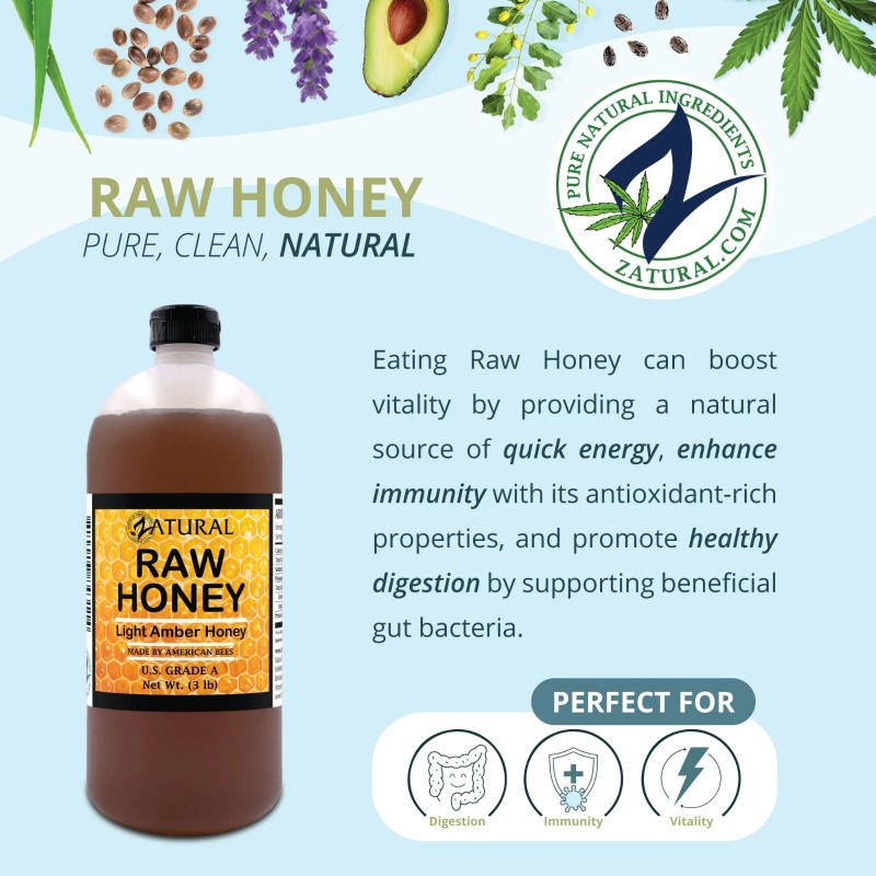 Zatural Raw Honey | Light Amber Honey - 3 Pound