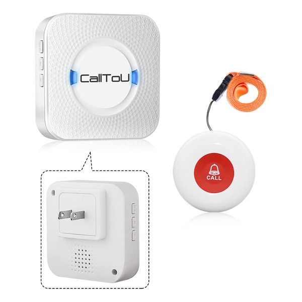 CallToU Nurse Call for Caregivers, Entrance Chime, Wireless, Call Bell, Emergency Call Bell, Waterproof, Dustproof, 5 Levels of Volume Control, Choose 55 Songs, Buzzer, Elderly, Pregnant Women, Nursing, Restaurant, Bathroom, Home Use, Alarm, Receiver, 1 Transmitter
