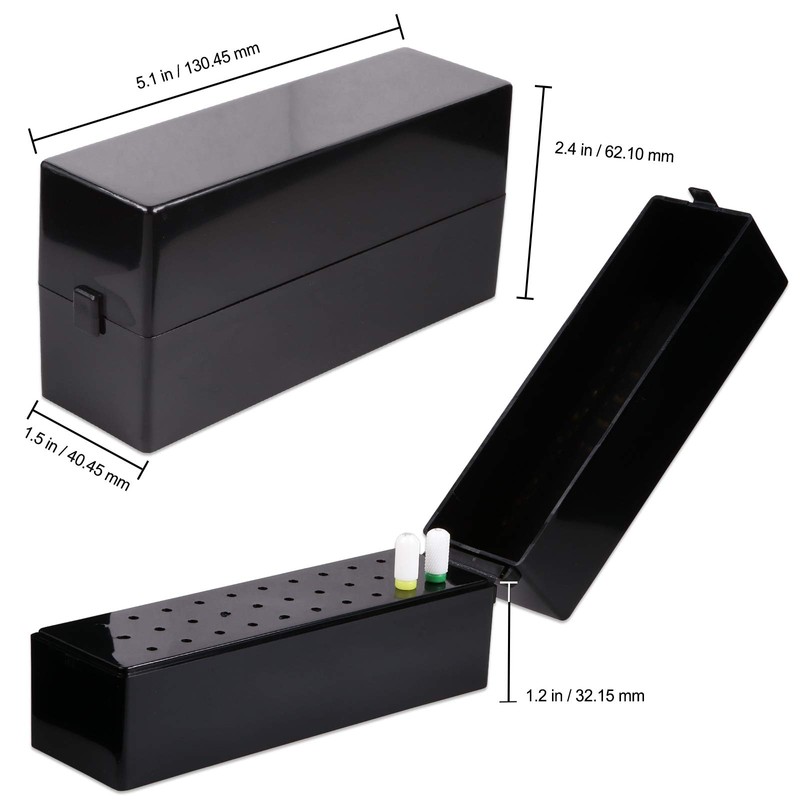 30 Holes Black Rectangle Nail Drill Bit Holder Stand Display