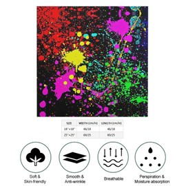 RQZWDQ Glow in Dark Splatter Neon Bandana for Men Women Square Headscarf Handkerchief Silk Neck Scarf Headbands Headwrap Wristband Head Hair Wraps for Adult