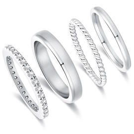 VEEDOFA Sterling Silver Rings Set for Women – Classic Twisted 925 Sterling Silver Stackable Rings, Hypoallergenic Lightweight Cubic Zirconia Stacking Ring, Daily Wear & Anniversary Birthday Gift