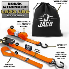 JACO Ratchet Tie Down Straps - 1 inch x 15 ft (Pack of 4) | 1,823 lbs (Orange)
