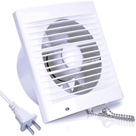 4-Inch Wall Exhaust Fan: Small Window Ventilation Fit 4" Duct | 6"x6" Grid Panel - 12W Ventilation Extractor with Backdraft Damper & Pull Cord Switch for Ceiling Bathroom Grow Tent Vents