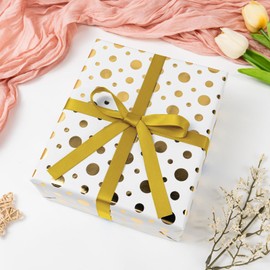 Double Faced Gold Ribbon 50 Yards, 5/8 inch Polyester Gold Stain Ribbon for Gift Wrapping, Flower Bouquet, Weddings Party Invitation Decorations, DIY Crafts and More