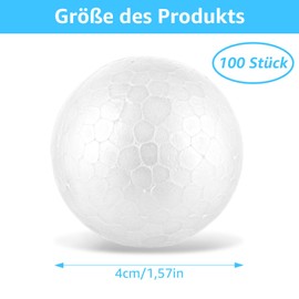 YAYODS Pack of 100 polystyrene balls, 4 cm, white polystyrene balls, diameter 4 cm, polystyrene ball for sequin technology, crafts, DIY, festival decoration