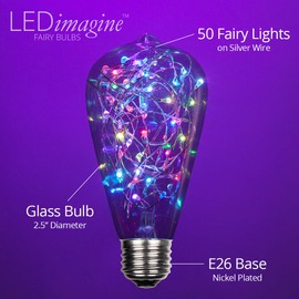 Wintergreen Lighting LEDimagine Fairy String Light Bulb Fairy Lights, LED Globe Fairy Light Pendant Bulb, Globe Fairy LED Light (RGB Multicolor Color Changing, ST64 Bulb, E26 Base)