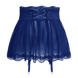 ABAFIP - Minifalda transparente para hombre con cinturón de liguero, con tiras de encaje y ribete de tul, Azul oscuro, X-Large