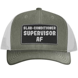 Slab-Conditioner Supervisor AF - Leather Black Patch Engraved Trucker Hat, Heather-White, One Size
