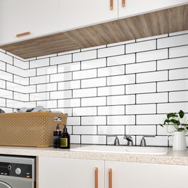 Wallercity 10PCS White Brick Peel and Stick Backsplash for Kitchen Glossy New Upgrade Stick on Subway Tile Peel and Stick Kitchen Backsplashes Marble White Wall Tiles for Bathroom RV Walls 12''x12''