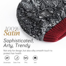 FURTALK Winter Beanie Hat for Women Satin Lined Cable Knit Chunky Slouchy Beanies Skull Warm Cap Wine Red One Size