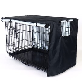kefit Dog Crate Cover Double Door, Kennel Cover Waterproof Dog Cage Cover Fit for 48 inches Crate Black