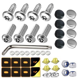 Aootf License Plate Screws- Anti Theft Car Plate Screws Bolts, Stainless Steel Security Fasteners Hardware for Front Rear Tag Plates, with Black Chrome Caps