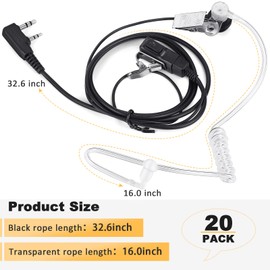Weewooday 20 Pack Walkie Talkies Earpiece with Mic Radio 2 Pin Acoustic Tube Headset Earpiece Compatible with Baofeng UV-5R Retevis H-777 RT1 RT21 RT22 Arcshell AR-5 2 Way Radio