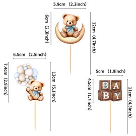 Blumomon Pack of 36 Bear Cupcake Toppers, Cute Bear, Cupcake Decorations Picks Children's Party, Baby Shower, Animals Cupcake Topper, Theme Celebration, Birthday, Party Decorations