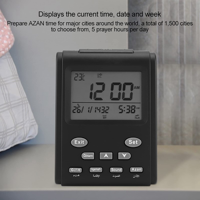 Jiawu Azan Alarm Table Clock, Islamic Automatic Prayer Clock, Digital