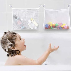 2Pcs Bathtub Mesh Net Bath Toy Organizer Bath Toy Storage Holder with Strong Suction Cups Removable Mesh Bag for Organizing Storage (17.7 x 13.8 inch)