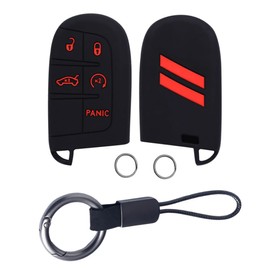 Key fob Cover with Key Chain Silicone Key Fob Shell Compatible with Dodge Charger Durango Challenger RAM 5 Buttons(red)