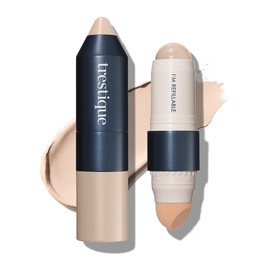 trestique Foundation Stick, Refillable Foundation Face Stick with Built-In Foundation Sponge, Clean Beauty Medium Coverage Foundation, Sustainable Foundation Makeup