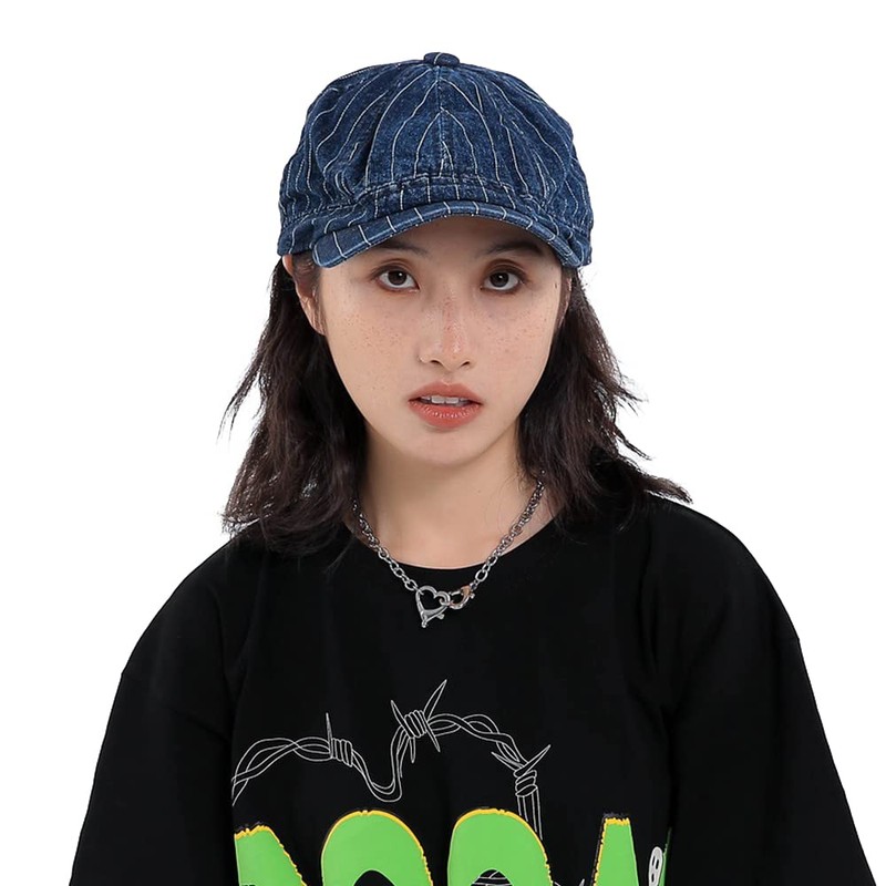 Clakllie Denim Cotton Herringbone Cap Ivy Flat Hat with Brim