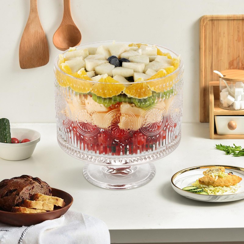 MOLIGOU Glass Trifle Bowl, 110 oz Trifle Bowl with Pedestal,