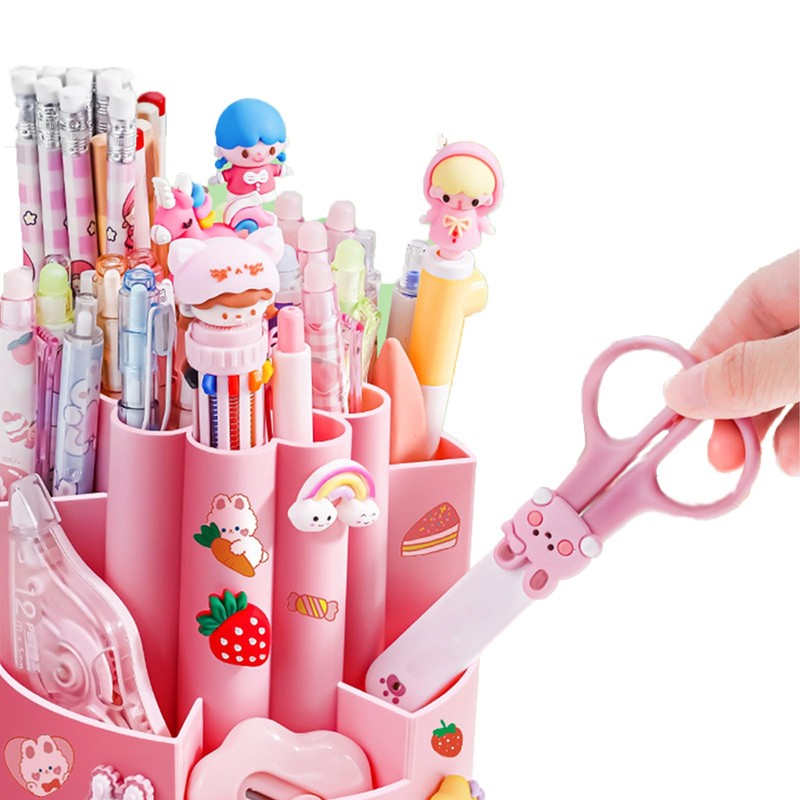 Eabdice Desk Pen Holder, 360° Rotating Pen Holder, 5 Compartments,