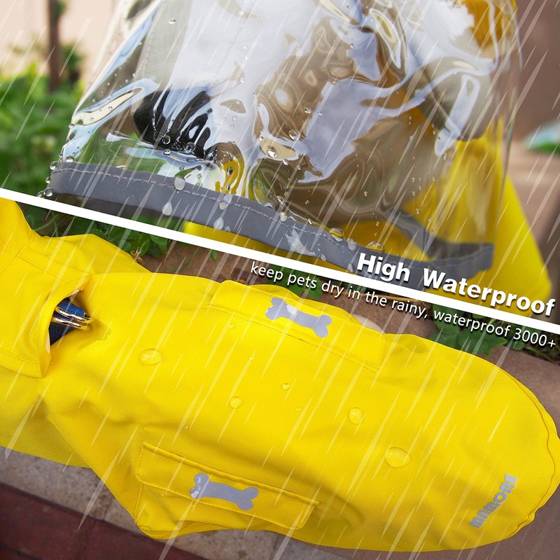 Dog Waterproof Raincoat with Poncho Hoodie, High Reflective Adjustable Yellow