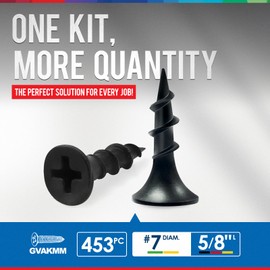 GVAKMM 0.75LB (453pcs),#7x5/8''Drywall Screws,Black Wood Screws,Coarse Thread,Phillips Bugle Head,Sharp Point,Ideal for Wood,Sheetrock and More (5/8 Inch,16mm,453pcs)