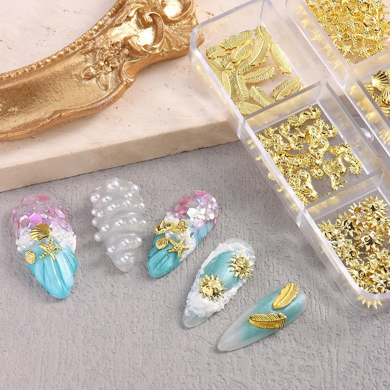 3D Metal Nail Art Charms Mixed Styles Gold Shell Starfish