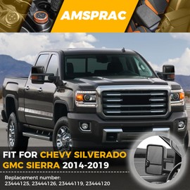 AMSPRAC Tow Mirror Caps fit for For Chevy Silverado GMC Sierra 2014-2019,23444125 23444126 23444119 23444120,Front Left Right Door Mirror Housing Covers Caps Top & Bottom Clip-On,Glossy Black,2PCS