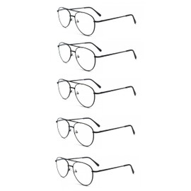 EYE ZOOM 5 Pack Unisex Aviator Style Reading Glasses for Women and Women (Black, 2.25)