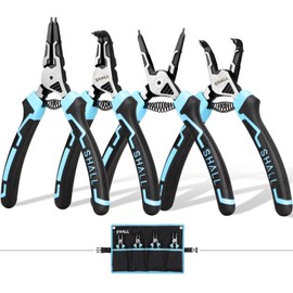 SHALL Snap Ring Pliers Set, 4-Piece Heavy Duty 7" Snap Ring Pliers, Snap Ring Pliers with 5/64" Tip, Inverted Ring Remover Bracket Pliers with Portable Case