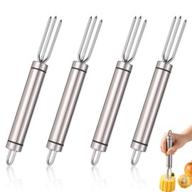Pack of 4 jacket potato forks, potato forks made of stainless steel, jacket potato fork with 3 prongs for jacket potato or corn on the cob, holder made of stainless steel