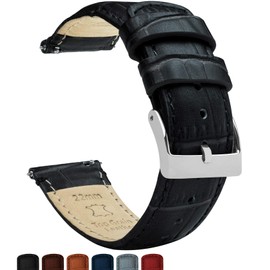 BARTON WATCH BANDS 24mm Black - Standard Length - Alligator Grain - Quick Release Leather Watch Bands