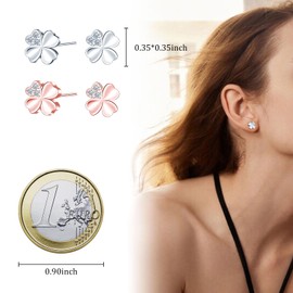 MICMIF Silver 925 Clover Stud Earrings for Women, Stud Earrings Four Leaf Clover with Cubic Zirconia Earrings Silver/Rose Gold Hypoallergenic Earrings for Women Girls, Sterling Silver Cubic Zirconia,