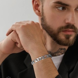 CyxenNova Men's Bracelet Stainless Steel Byzantine Chain Silver Men's Jewellery Gifts for Men, Dad, Boyfriend, Husband, Brother, Sterling Silver