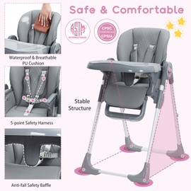 GarveeLife Baby High Chair, Adjustable Infant Highchairs with Removable Tray for Easy Cleaning, Foldable High Chairs for Babies & Toddlers, Dark Grey
