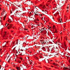 Amsthow Crinkle Cut Paper Shred Basket Filler 1/2 LB Red and White Gift Wrap Box Stuffing Raffia Cut Shredded Grass for Gift Basket Box Birthday Wedding Decoration (Red and White)