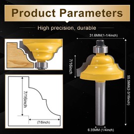 KATUR Classical Roman Ogee Edge Forming Router Bit 1/4 Inch Shank, Classical and Bead Molding and Edging Router Bit, Architectural Molding Router Bit (1/4" Shank 1-1/4" Width 5/8" Depth)