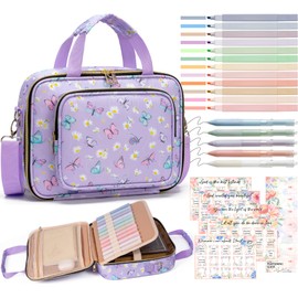 Bible Cover for Women Bible Case, Large Bible Bag w/Shoulder Strap, Bible Study Supplies Bible Journaling Kit Book Carrying Case with Bible Highlighters Tabs, Christmas Christian Gifts for Women Lady