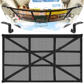 TOPJOWGA Car Luggage Net, Car Roof Luggage Net with 2 Hooks, Car Blanket Roof Storage Net, Universal Mesh Bag, Car Luggage Net Storage for Four Roof Armrests, SUV, Jeep, Van